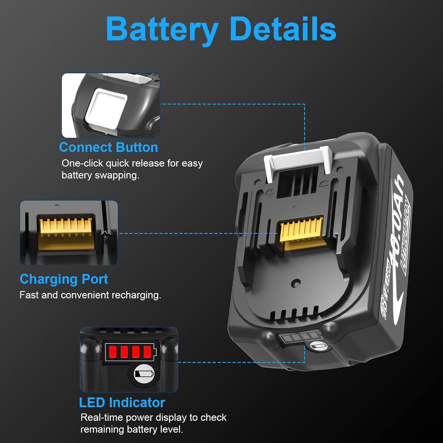 4er-Pack 18V 10,0Ah für Makita Akkus 18V LXT + 6A Doppel Ladegerät DC18RD 3 4er-Pack 18V 10,0Ah für Makita Akkus 18V LXT + 6A Doppel Ladegerät DC18RD – Bild 3