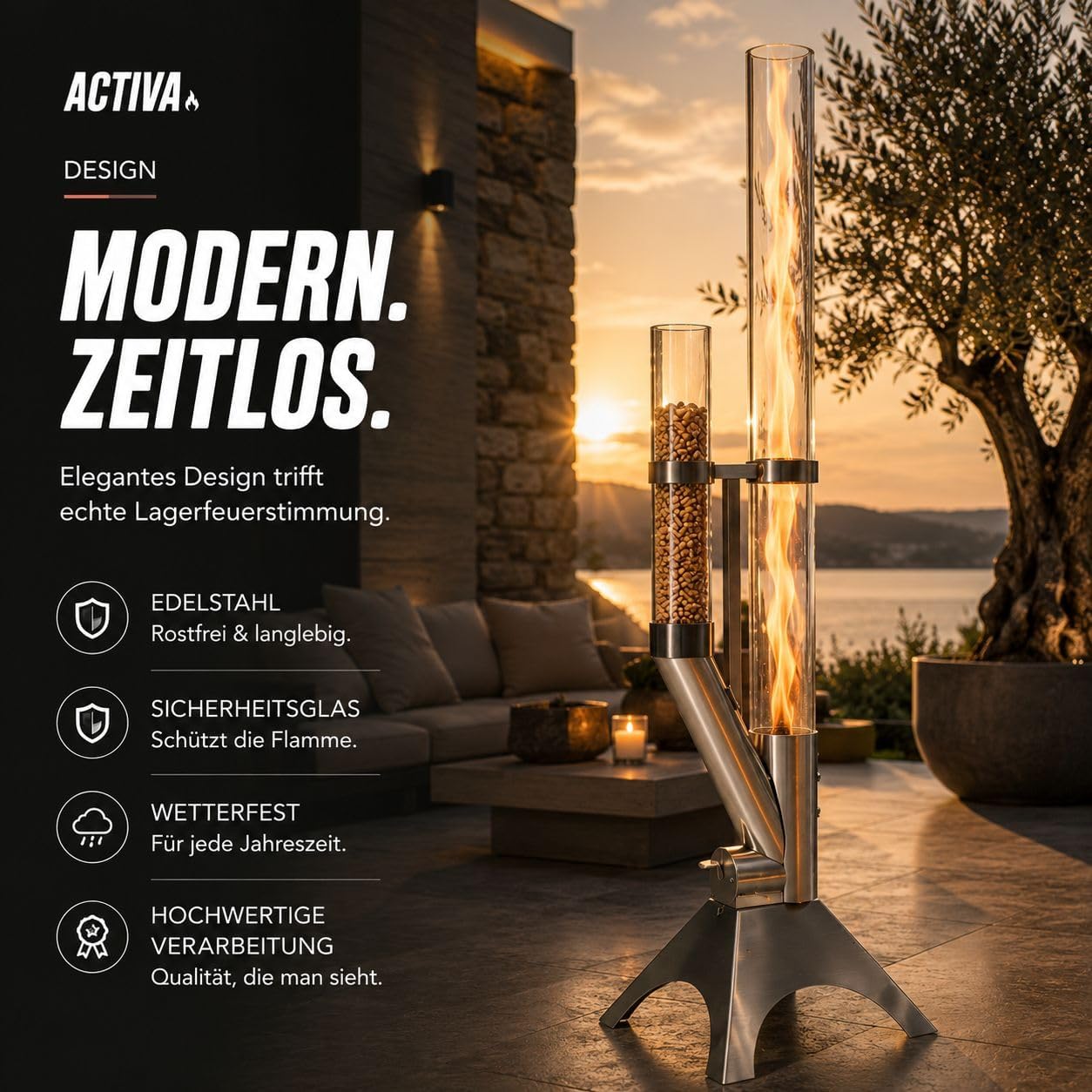 Feuerrohr - Dekorative Feuersäule Outdoor inkl. Reinigungsbürste und Abdeckhaube | Nachhaltige Feuerrohr Pelletfackel für stimmungsvolle Gartenmomente und tolles Ambiente 3 Feuerrohr - Dekorative Feuersäule Outdoor inkl. Reinigungsbürste und Abdeckhaube | Nachhaltige Feuerrohr Pelletfackel für stimmungsvolle Gartenmomente und tolles Ambiente – Bild 3