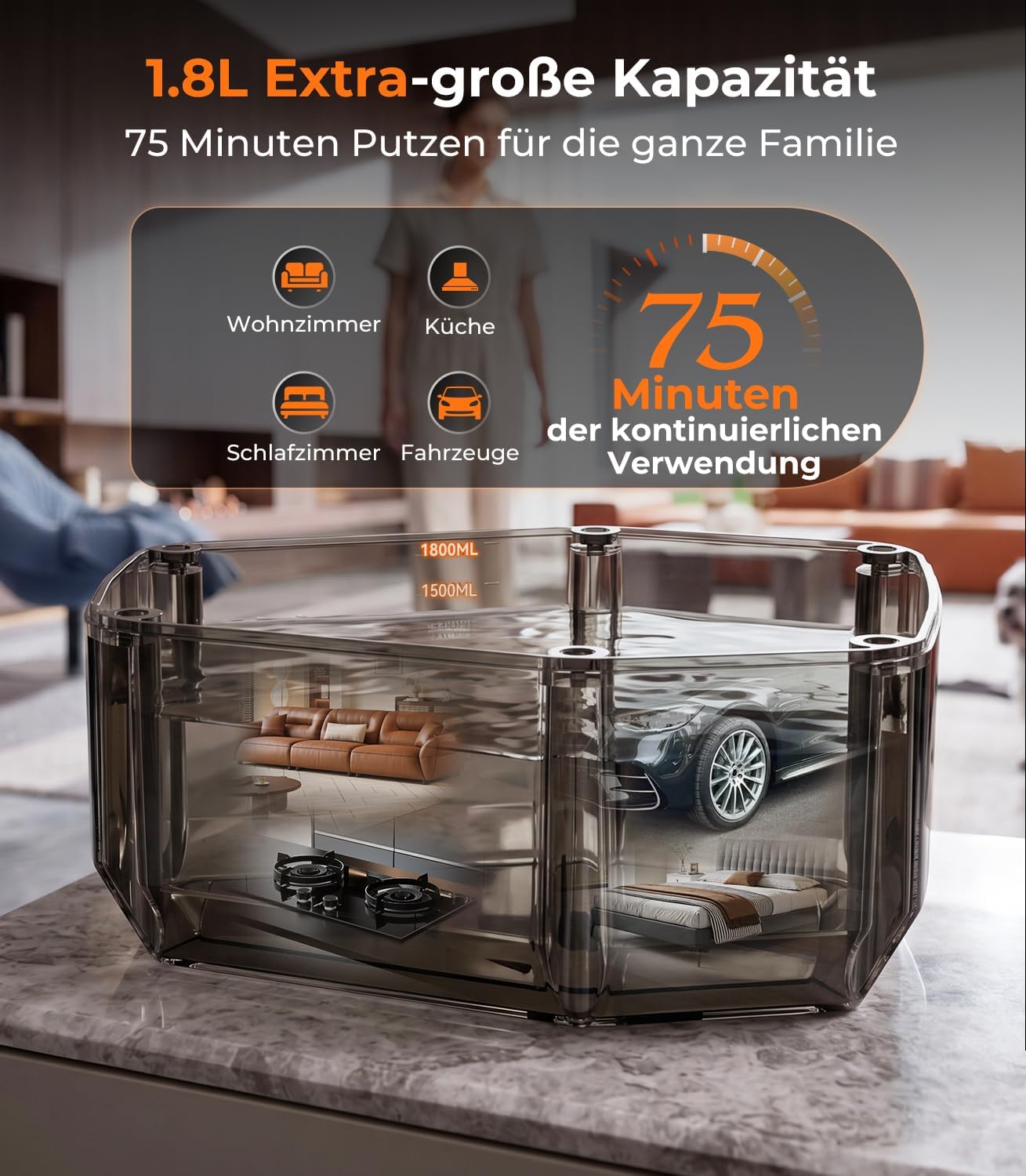 20-IN-1 Dampfreiniger Handgerät【100% Kühler & Akkufreier Griff–Neueste NH Labor-Technik】【99,99% Keimreduktion–SPJ Spitzentechnik】Dampfreiniger für Alles, Steam Cleaner für Fußboden, Sofa (Orange) 5 20-IN-1 Dampfreiniger Handgerät【100% Kühler & Akkufreier Griff–Neueste NH Labor-Technik】【99,99% Keimreduktion–SPJ Spitzentechnik】Dampfreiniger für Alles, Steam Cleaner für Fußboden, Sofa (Orange) – Bild 5