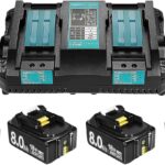 4X 18V 8000mAh Ersatzakku + 6A DC18RD Dual Port Ladegerät Kompatibel mit Ma-Kita 14.4V-18V BL1830 BL1850 BL1860 BL1840 etc Werkzeugakku und DC18RD DC18RC DC18SF DC18RA DC18RF Ladegerät