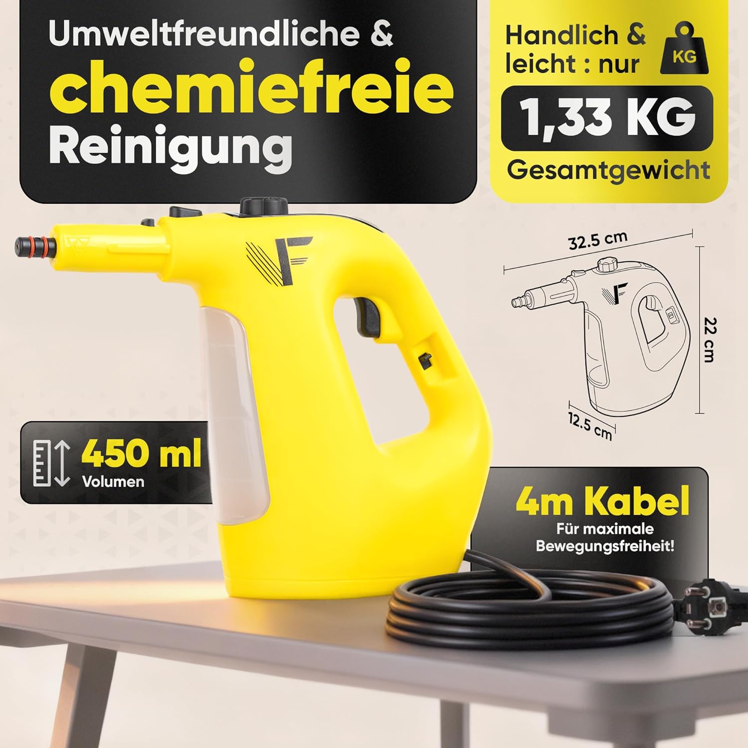 Neighbour's Friend® Dampfreiniger 2 in 1 mit Dampf Mop Funktion – Leistungsstarker Handdampfreiniger 1500W, 4m Kabel, 450ml Tank I Dampfreiniger Handgerät für Boden, Fenster, Bad, Teppich, Küche 2 Neighbour's Friend® Dampfreiniger 2 in 1 mit Dampf Mop Funktion – Leistungsstarker Handdampfreiniger 1500W, 4m Kabel, 450ml Tank I Dampfreiniger Handgerät für Boden, Fenster, Bad, Teppich, Küche – Bild 2