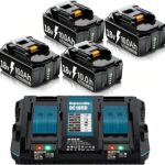 4X 18V 10Ah Ersatzakku für makita akku + Dual Port 6A Ladegerät BL1860B BL1850B BL1840 BL1830 BL1835 BL1845 194205-L1845 BL1890 BL1415 BL1430 BL1440 BL1835 194205-3 LXT-400 with LED Werkzeugakku