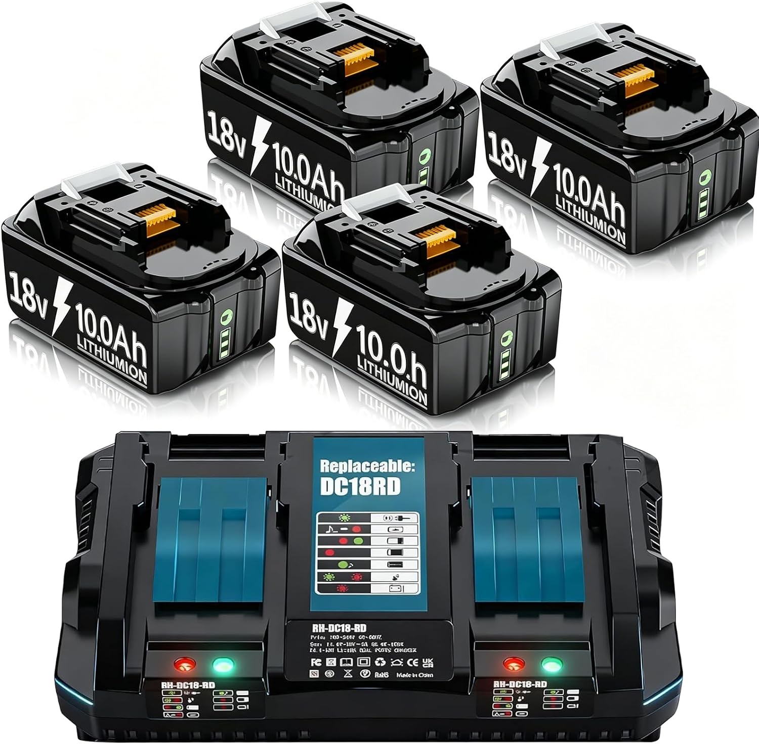 4X 18V 10Ah Ersatzakku für makita akku + Dual Port 6A Ladegerät BL1860B BL1850B BL1840 BL1830 BL1835 BL1845 194205-L1845 BL1890 BL1415 BL1430 BL1440 BL1835 194205-3 LXT-400 with LED Werkzeugakku 1 4X 18V 10Ah Ersatzakku für makita akku + Dual Port 6A Ladegerät BL1860B BL1850B BL1840 BL1830 BL1835 BL1845 194205-L1845 BL1890 BL1415 BL1430 BL1440 BL1835 194205-3 LXT-400 with LED Werkzeugakku