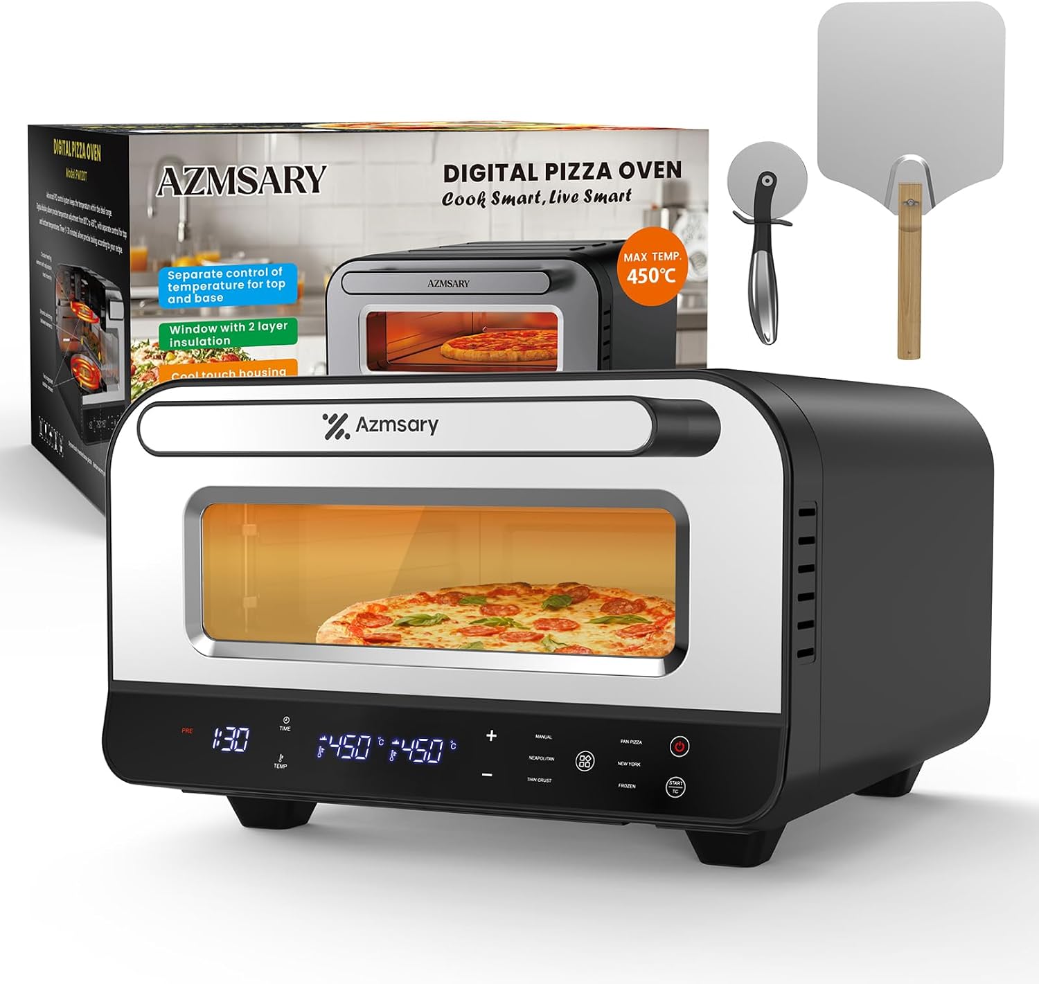 Elektrischer Pizzaofen - 6 Programme 1700W max. 450°C, 5-in-1-Multifunktion 1 Elektrischer Pizzaofen - 6 Programme 1700W max. 450°C, 5-in-1-Multifunktion