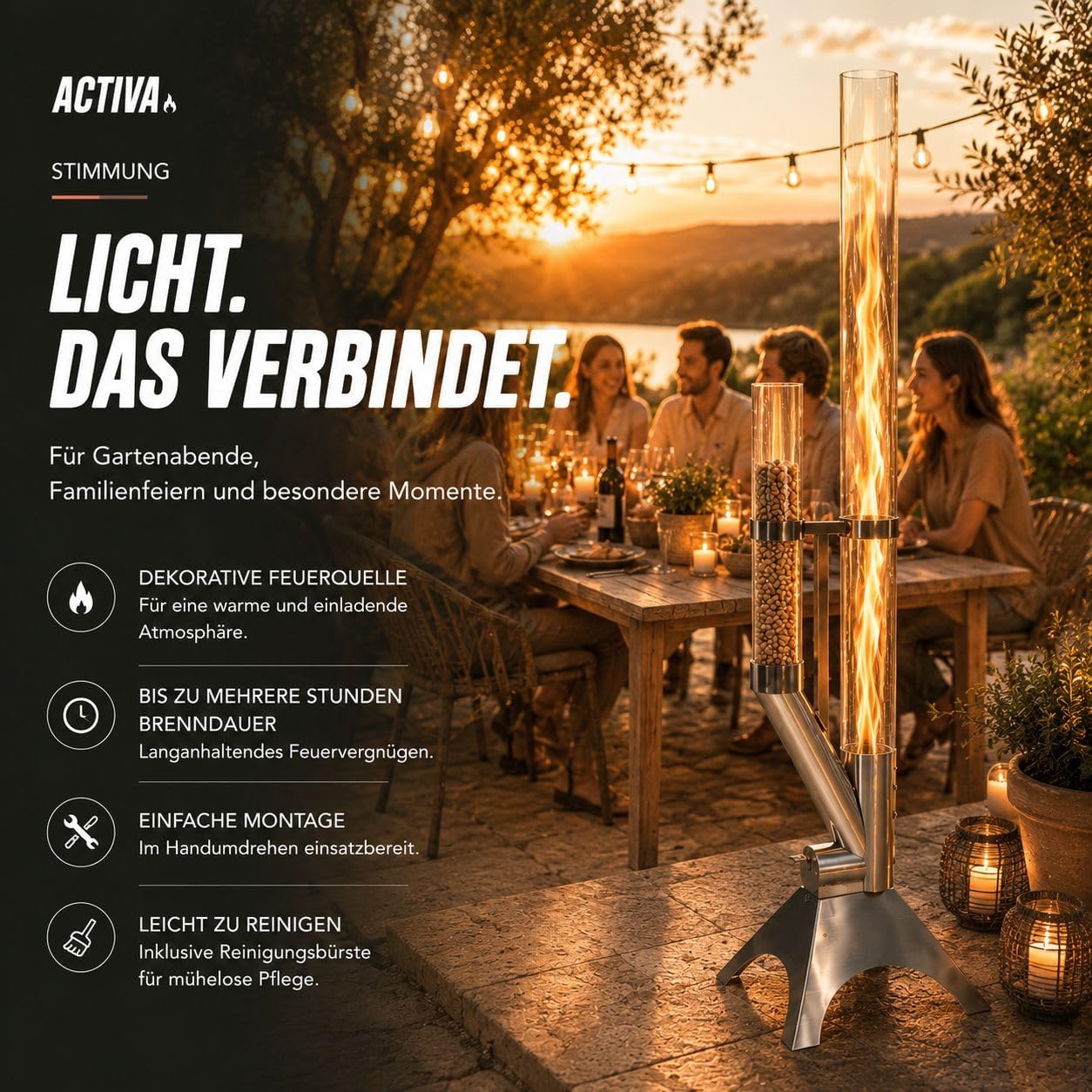 Feuerrohr - Dekorative Feuersäule Outdoor inkl. Reinigungsbürste und Abdeckhaube | Nachhaltige Feuerrohr Pelletfackel für stimmungsvolle Gartenmomente und tolles Ambiente 4 Feuerrohr - Dekorative Feuersäule Outdoor inkl. Reinigungsbürste und Abdeckhaube | Nachhaltige Feuerrohr Pelletfackel für stimmungsvolle Gartenmomente und tolles Ambiente – Bild 4