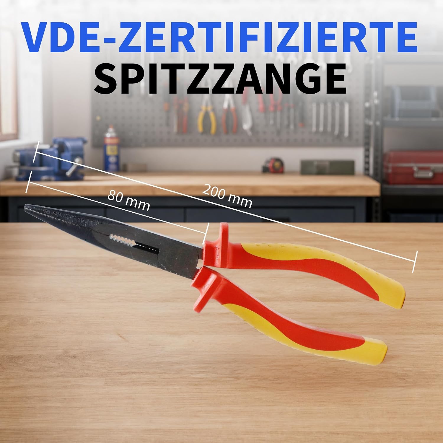 CCLIFE VDE Spitzzange 200mm, feine Spitze, 1000V, Cr-V Stahl, mit Schneide 2 CCLIFE VDE Spitzzange 200mm, feine Spitze, 1000V, Cr-V Stahl, mit Schneide – Bild 2