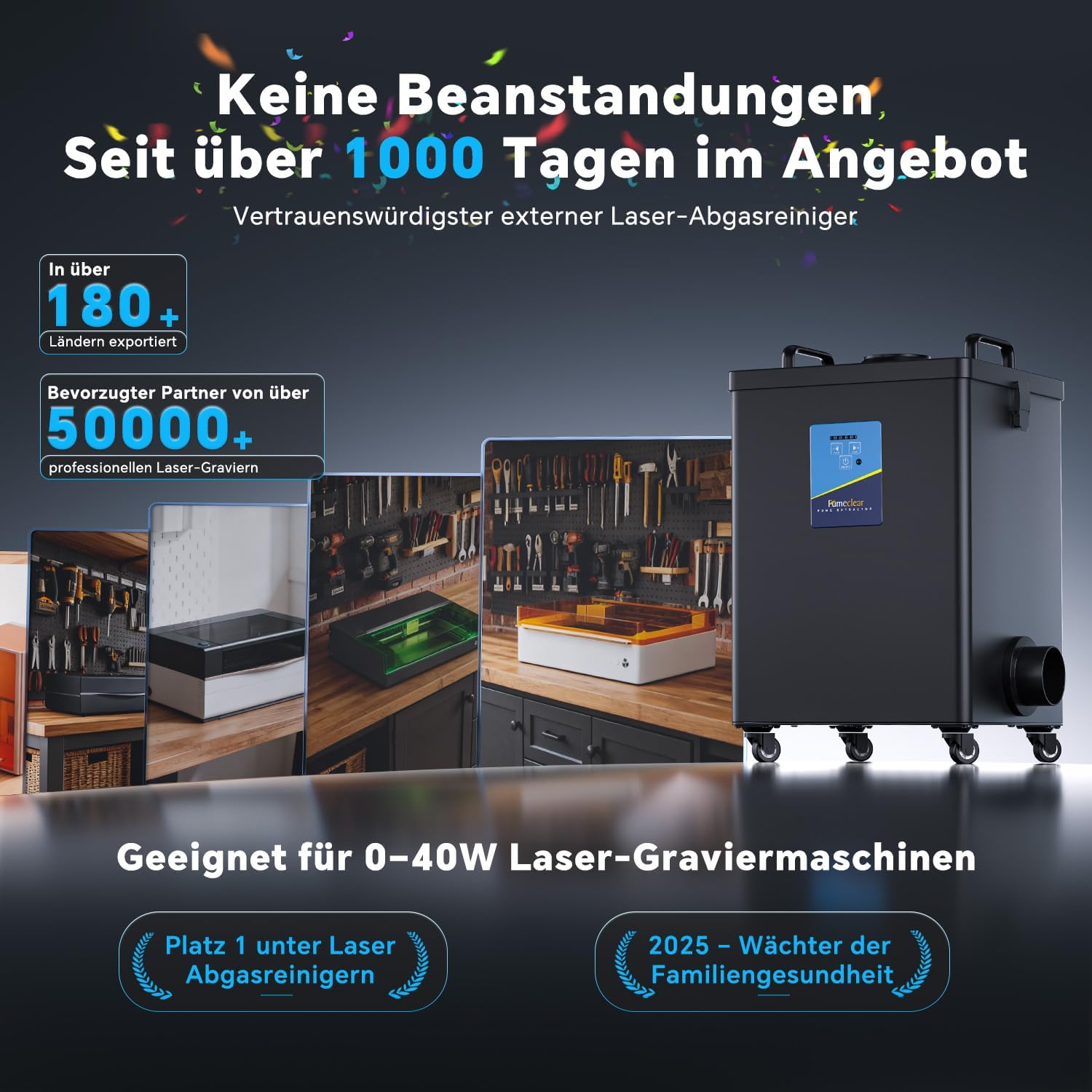 FumeClear FC-2002A Rauchabsaugung für 10-40W Lasergraviermaschinen Für A10, S2, L2, K1, A1, S1 u.a. – Starke Saugleistung 260-330 m³/h Lötrauchabsaugung, Geräuscharm mit 12 Filtern 2 FumeClear FC-2002A Rauchabsaugung für 10-40W Lasergraviermaschinen Für A10, S2, L2, K1, A1, S1 u.a. – Starke Saugleistung 260-330 m³/h Lötrauchabsaugung, Geräuscharm mit 12 Filtern – Bild 2