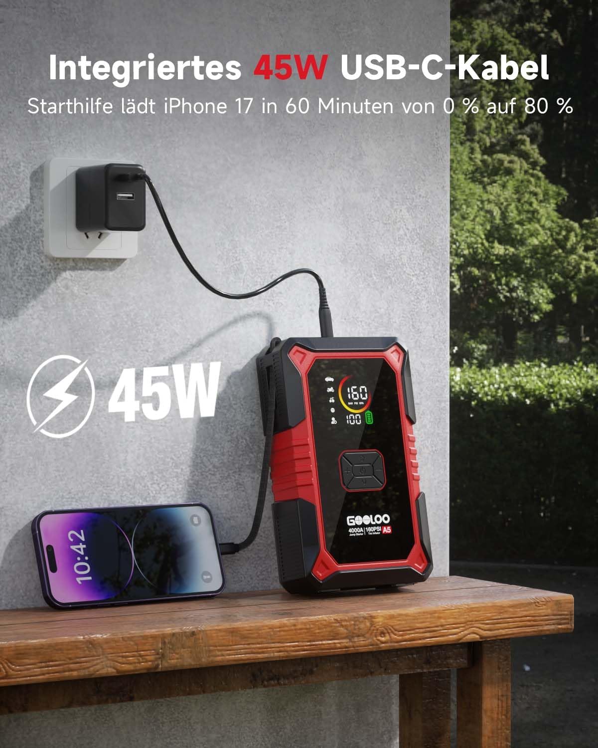 GOOLOO A5 4000A Starthilfe Powerbank mit Kompressor 160PSI Luftpumpe 4 GOOLOO A5 4000A Starthilfe Powerbank mit Kompressor 160PSI Luftpumpe – Bild 4