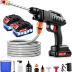 Akku Hochdruckreiniger, Tragbarer Mobiler Hochdruckreiniger 21V 60Bar hochdruckreiniger Mit 2 Akku, Schaumsprüher, 3-in-1 Multifunktionale Düse für Auto, Terrasse, Fenster, Rasen