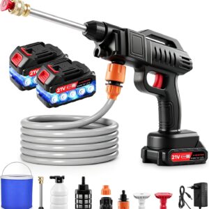Akku Hochdruckreiniger, Tragbarer Mobiler Hochdruckreiniger 21V 60Bar hochdruckreiniger Mit 2 Akku, Schaumsprüher, 3-in-1 Multifunktionale Düse für Auto, Terrasse, Fenster, Rasen
