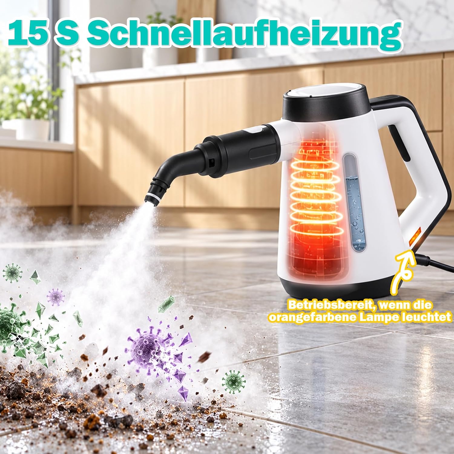 Fippesax Handdampfreiniger 1200W, 15s Schnellheizung, 400ml Tank, 9-teiliges Zubehör, chemikalienfrei 2 Fippesax Handdampfreiniger 1200W, 15s Schnellheizung, 400ml Tank, 9-teiliges Zubehör, chemikalienfrei – Bild 2