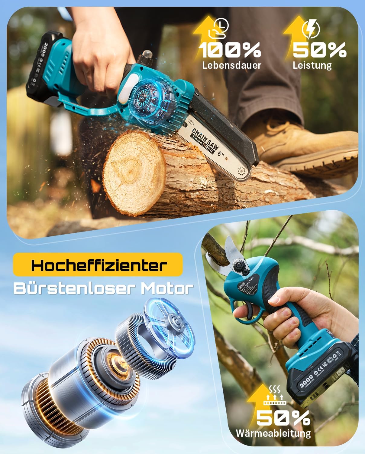 SEESII 6 Zoll Mini Akku Kettensäge, 2-in-1 Elektrische Astschere für Stamm 3 SEESII 6 Zoll Mini Akku Kettensäge, 2-in-1 Elektrische Astschere für Stamm – Bild 3