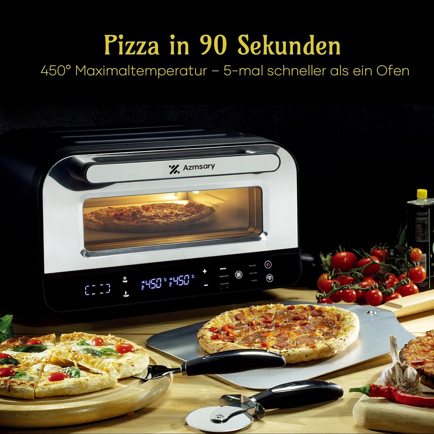 Elektrischer Pizzaofen - 6 Programme 1700W max. 450°C, 5-in-1-Multifunktion 5 Elektrischer Pizzaofen - 6 Programme 1700W max. 450°C, 5-in-1-Multifunktion – Bild 5