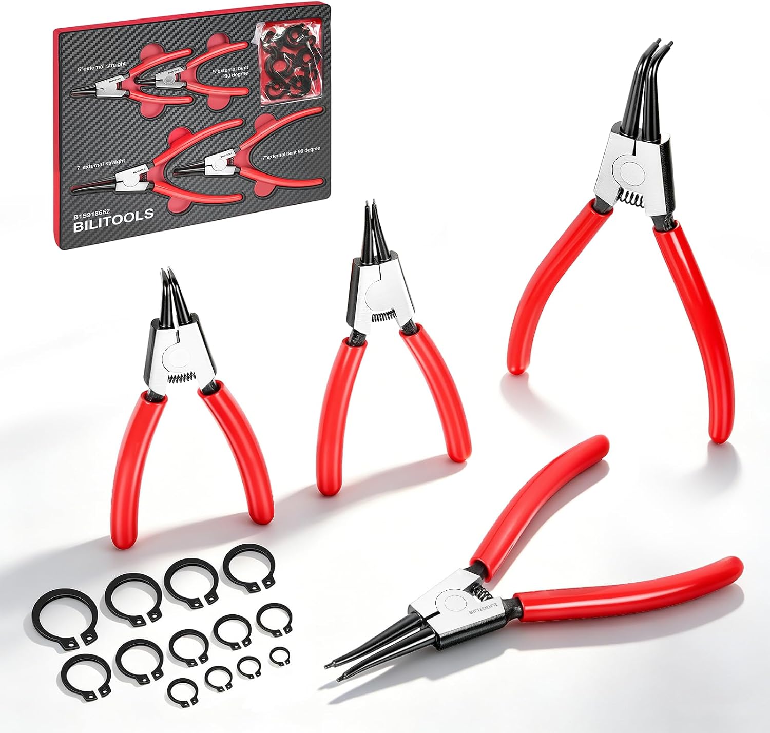 BILITOOLS 4-tlg. Sicherungsringzangen-Set für Außenringe, 125 und 175 mm 2 BILITOOLS 4-tlg. Sicherungsringzangen-Set für Außenringe, 125 und 175 mm – Bild 2