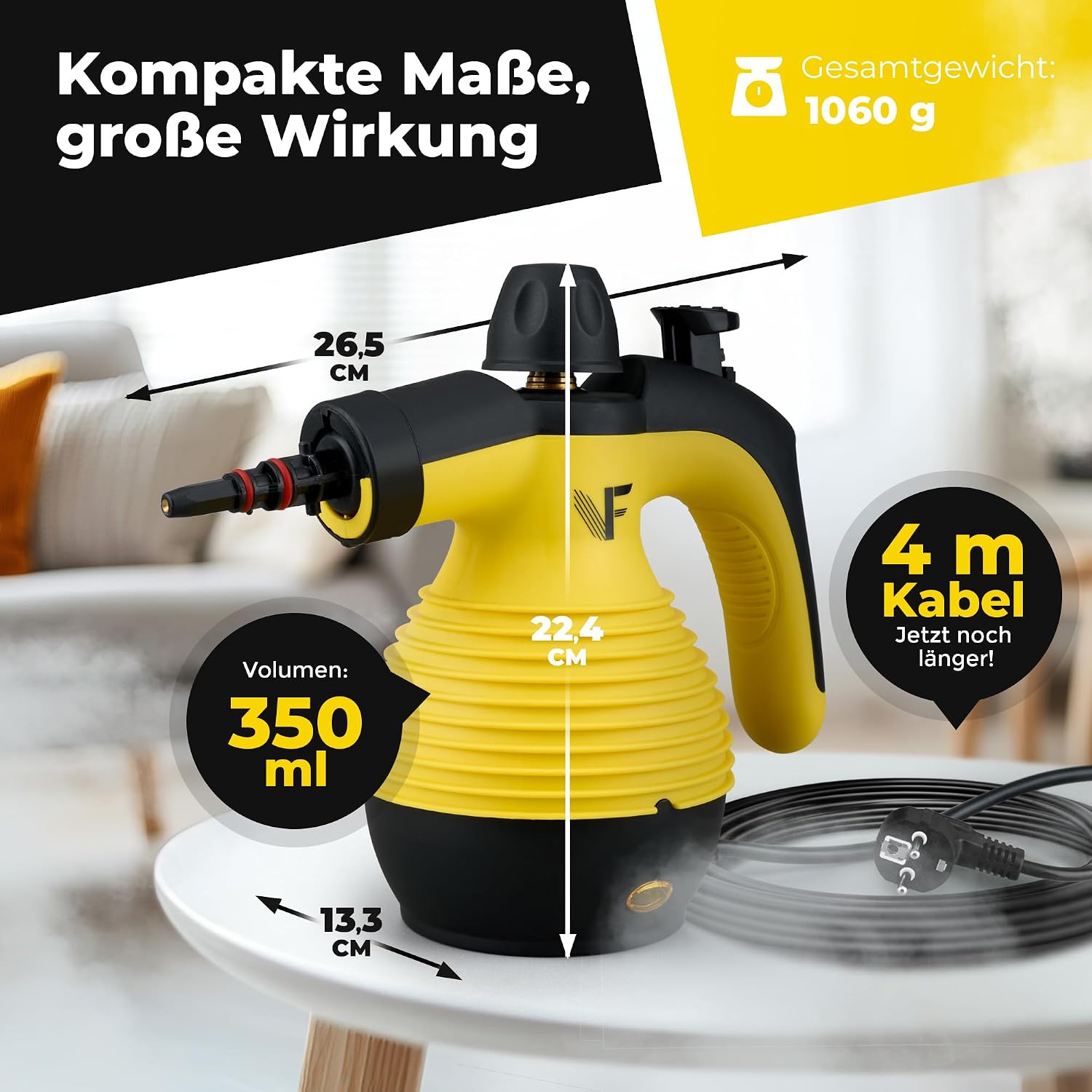 Neighbour's Friend® Dampfreiniger Neues Modell – Leistungsstarker Hand Steam Cleaner, 3,5 Bar Druck, 4m Kabel, 350ml Tank I Handdampfreiniger für Auto, Werkstatt, Haushalt & Fensterreinigung 2 Neighbour's Friend® Dampfreiniger Neues Modell – Leistungsstarker Hand Steam Cleaner, 3,5 Bar Druck, 4m Kabel, 350ml Tank I Handdampfreiniger für Auto, Werkstatt, Haushalt & Fensterreinigung – Bild 2