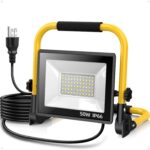SOARFLY LED Baustrahler 50W 10000LM, Superhelle Arbeitsleuchte Tragbar, IP66 Wasserdicht, 6500K Tageslichtweiß, Baustellenlampe mit Schalter für Werkstatt, Garage und Baustelle
