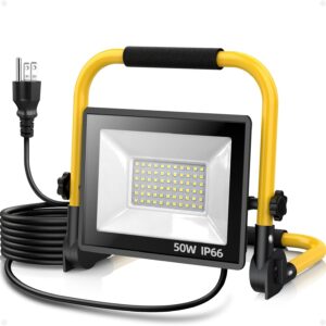 SOARFLY LED Baustrahler 50W 10000LM, Superhelle Arbeitsleuchte Tragbar, IP66 Wasserdicht, 6500K Tageslichtweiß, Baustellenlampe mit Schalter für Werkstatt, Garage und Baustelle