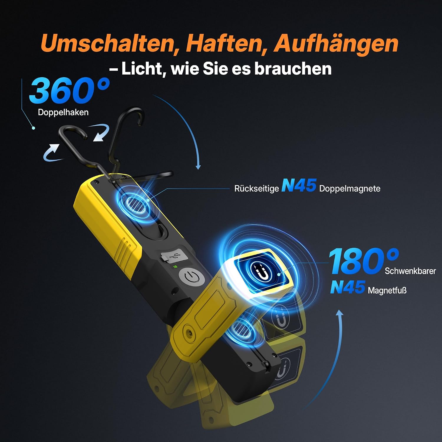 3000 Lumen LED Werkstattlampe 5 Leuchtmodi Inspektionslampe Gelb 4 3000 Lumen LED Werkstattlampe 5 Leuchtmodi Inspektionslampe Gelb – Bild 4
