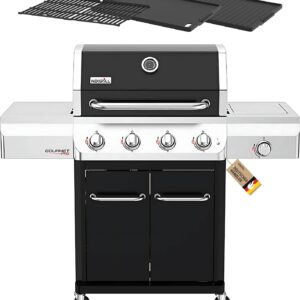 Nexgrill Gourmet Pro 4-Brenner Gasgrill mit Seitenkochfeld & Plancha (Griddle-Max System) – Edelstahl Gasgrill mit porzellanbeschichteten Gusseisenrosten, Ideal für Garten, Balkon & BBQ-Events