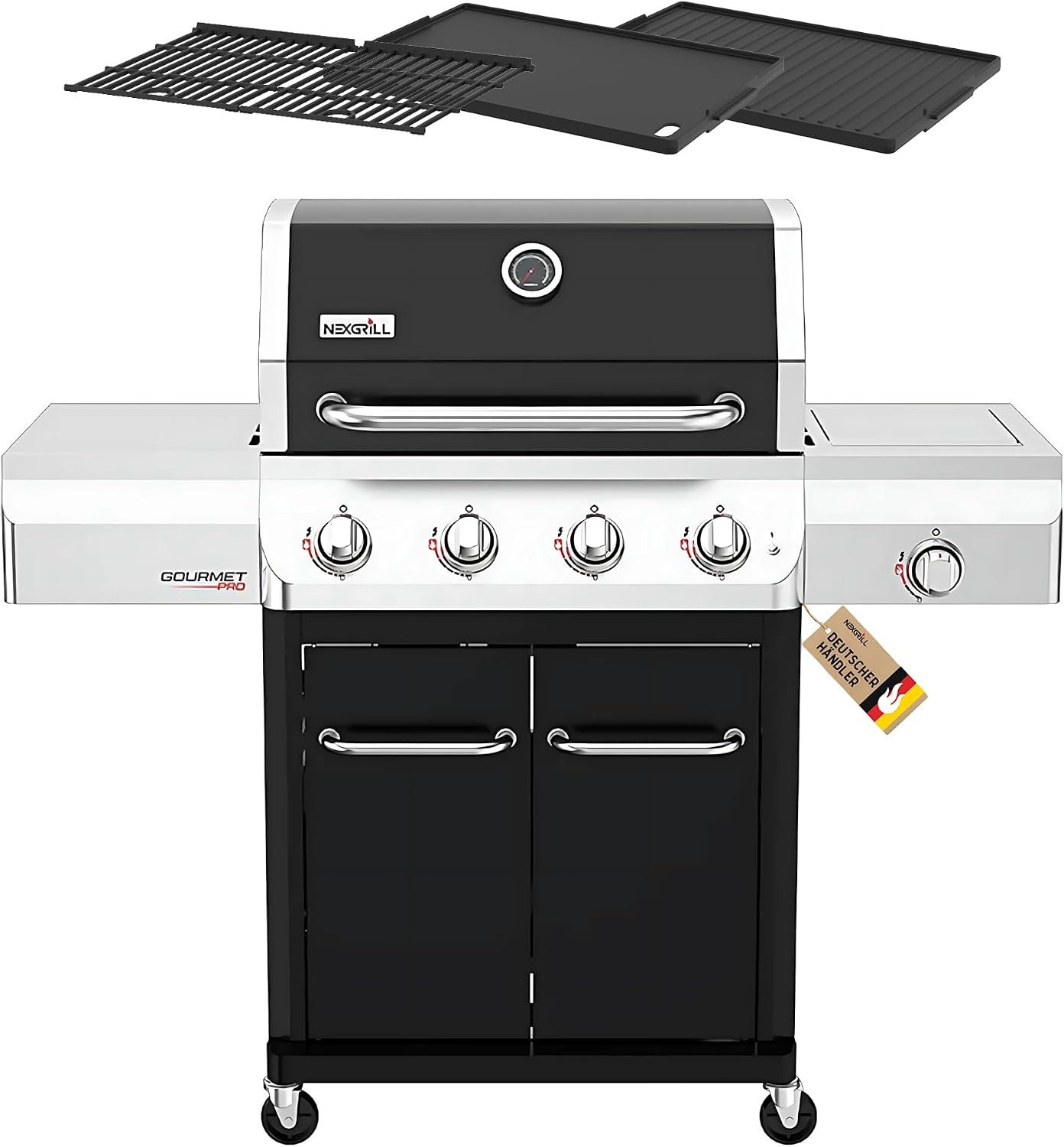 Nexgrill Gourmet Pro 4-Brenner Gasgrill mit Seitenkochfeld & Plancha (Griddle-Max System) – Edelstahl Gasgrill mit porzellanbeschichteten Gusseisenrosten, Ideal für Garten, Balkon & BBQ-Events 1 Nexgrill Gourmet Pro 4-Brenner Gasgrill mit Seitenkochfeld & Plancha (Griddle-Max System) – Edelstahl Gasgrill mit porzellanbeschichteten Gusseisenrosten, Ideal für Garten, Balkon & BBQ-Events