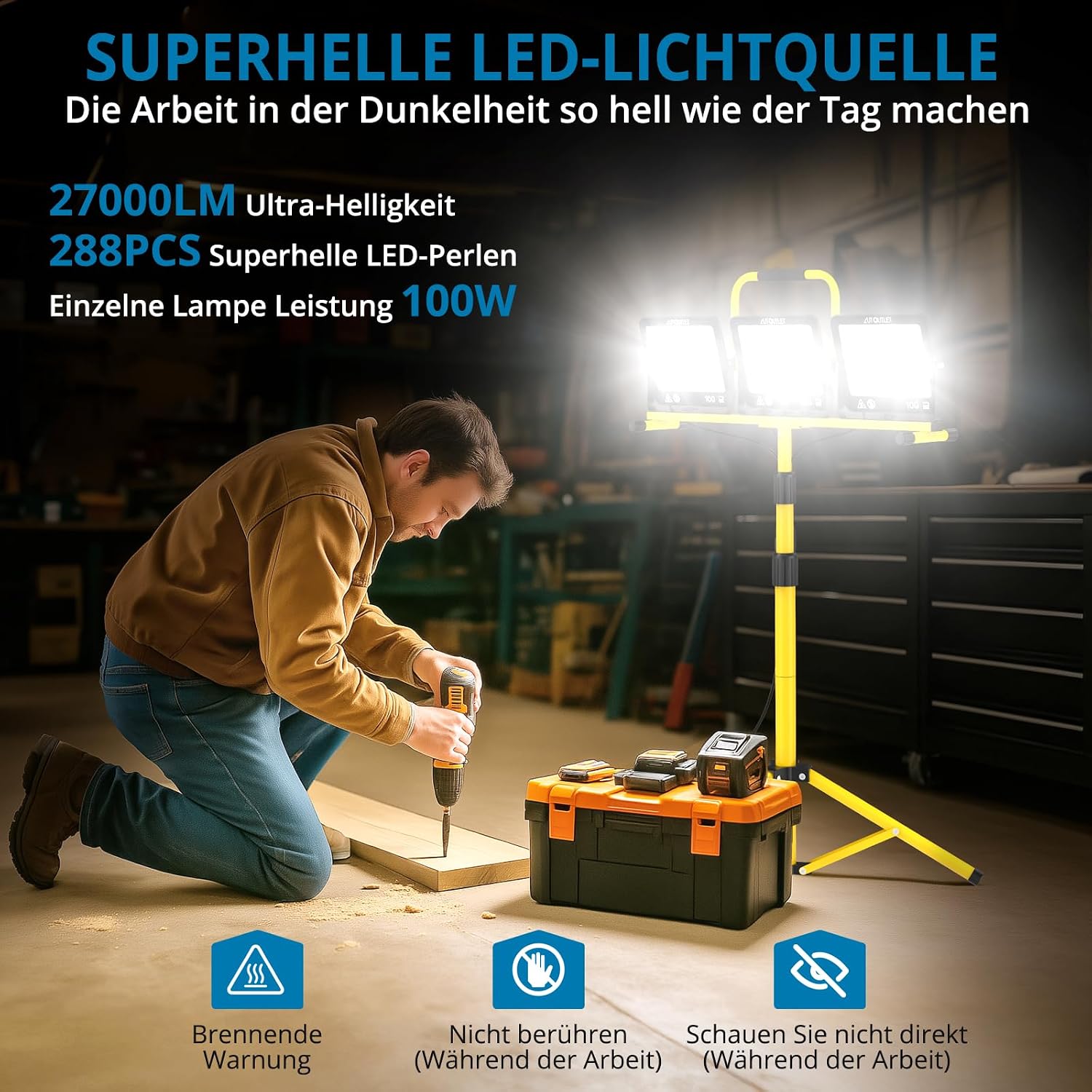 AUTOUTLET Baustrahler LED mit Stativ 300W, 3 Farbtemperaturmodi & 5M Kabel 3 AUTOUTLET Baustrahler LED mit Stativ 300W, 3 Farbtemperaturmodi & 5M Kabel – Bild 3