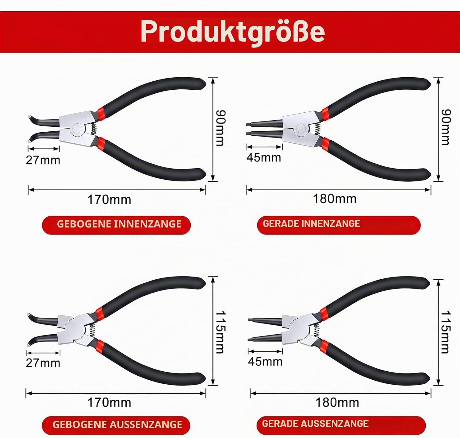 4 Teiliges Sprengringzange Innen und Außen Sprengring Set mit Aufbewahrungstasche Sprengringzangen Set für Mechanik, Reparatur, Montage, Stahlzangen mit Rutschfestem Griff 170mm Schwarz 2 4 Teiliges Sprengringzange Innen und Außen Sprengring Set mit Aufbewahrungstasche Sprengringzangen Set für Mechanik, Reparatur, Montage, Stahlzangen mit Rutschfestem Griff 170mm Schwarz – Bild 2