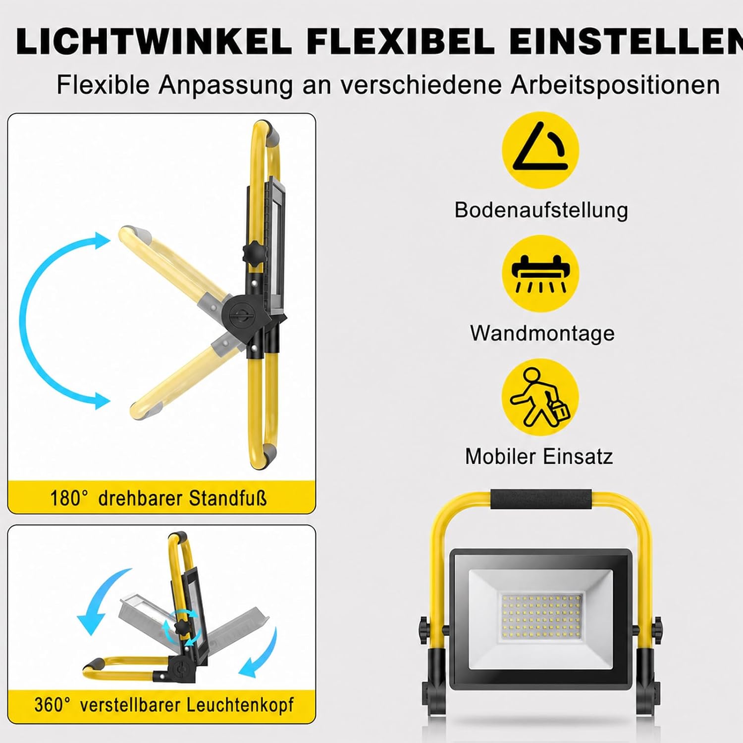 SOARFLY LED Baustrahler 50W 10000LM, Superhelle Arbeitsleuchte Tragbar, IP66 Wasserdicht, 6500K Tageslichtweiß, Baustellenlampe mit Schalter für Werkstatt, Garage und Baustelle 5 SOARFLY LED Baustrahler 50W 10000LM, Superhelle Arbeitsleuchte Tragbar, IP66 Wasserdicht, 6500K Tageslichtweiß, Baustellenlampe mit Schalter für Werkstatt, Garage und Baustelle – Bild 5