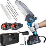 Mini Kettensäge mit Akku 4000mAh, 6 Zoll Akku kettensäge, Elektro kettensäge mit 2 Akku 2000mAh und Automatischer Öler, Handkettensäge Akku für Gartenscheren
