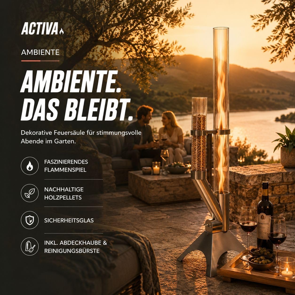 Feuerrohr - Dekorative Feuersäule Outdoor inkl. Reinigungsbürste und Abdeckhaube | Nachhaltige Feuerrohr Pelletfackel für stimmungsvolle Gartenmomente und tolles Ambiente 2 Feuerrohr - Dekorative Feuersäule Outdoor inkl. Reinigungsbürste und Abdeckhaube | Nachhaltige Feuerrohr Pelletfackel für stimmungsvolle Gartenmomente und tolles Ambiente – Bild 2