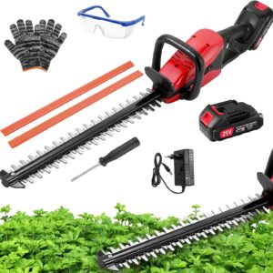 Akku Heckenschere Profi Hecken & Strauchschere, Heckenschere Elektrisch mit Akku und Ladegerät, 52cm Schwertlänge Inkl. Handschuhe, Schnittstärke 15mm Dual Schnittklingen Verstellbarer Griff