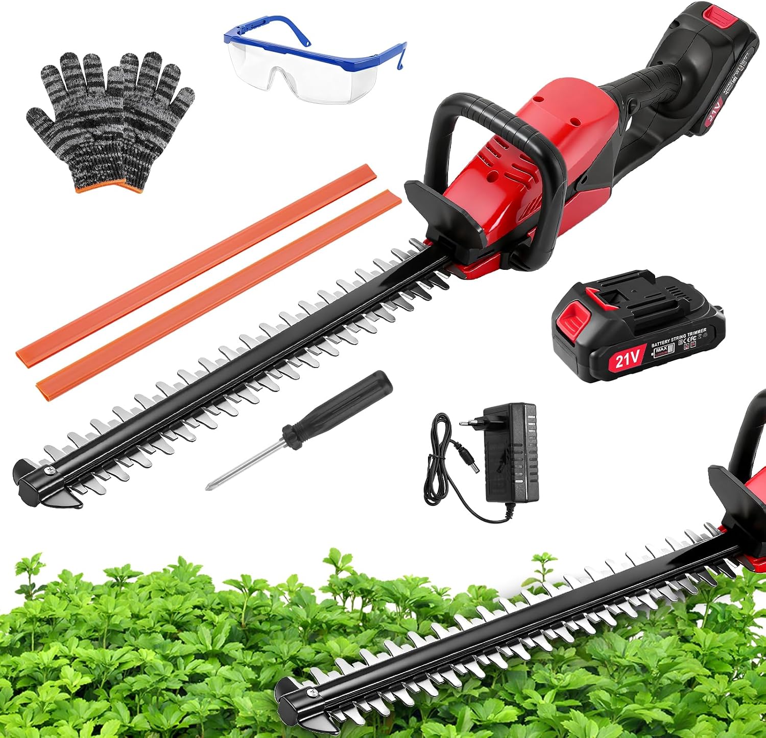 Akku Heckenschere Profi Hecken & Strauchschere, Heckenschere Elektrisch mit Akku und Ladegerät, 52cm Schwertlänge Inkl. Handschuhe, Schnittstärke 15mm Dual Schnittklingen Verstellbarer Griff 1 Akku Heckenschere Profi Hecken & Strauchschere, Heckenschere Elektrisch mit Akku und Ladegerät, 52cm Schwertlänge Inkl. Handschuhe, Schnittstärke 15mm Dual Schnittklingen Verstellbarer Griff