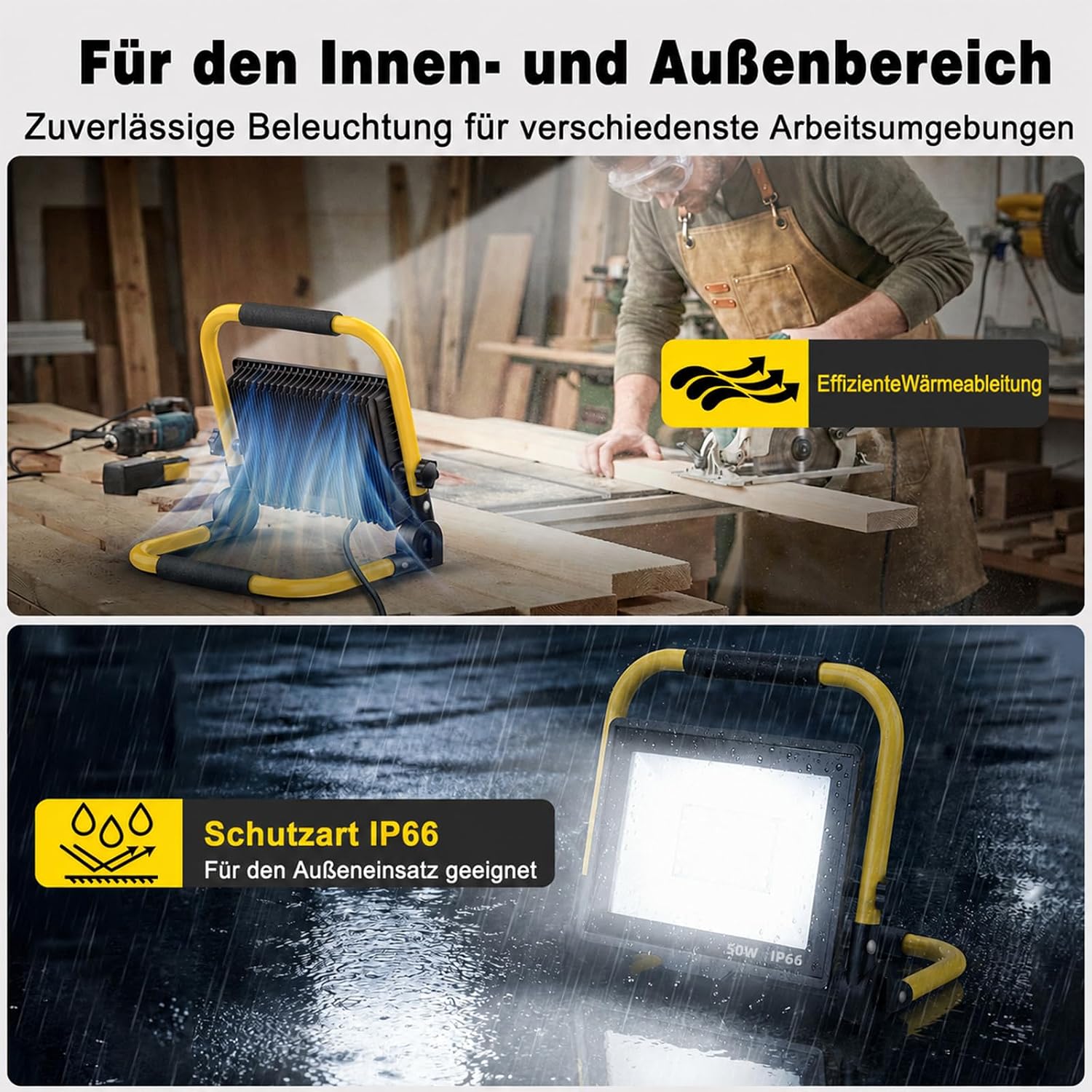 SOARFLY LED Baustrahler 50W 10000LM, Superhelle Arbeitsleuchte Tragbar, IP66 Wasserdicht, 6500K Tageslichtweiß, Baustellenlampe mit Schalter für Werkstatt, Garage und Baustelle 3 SOARFLY LED Baustrahler 50W 10000LM, Superhelle Arbeitsleuchte Tragbar, IP66 Wasserdicht, 6500K Tageslichtweiß, Baustellenlampe mit Schalter für Werkstatt, Garage und Baustelle – Bild 3