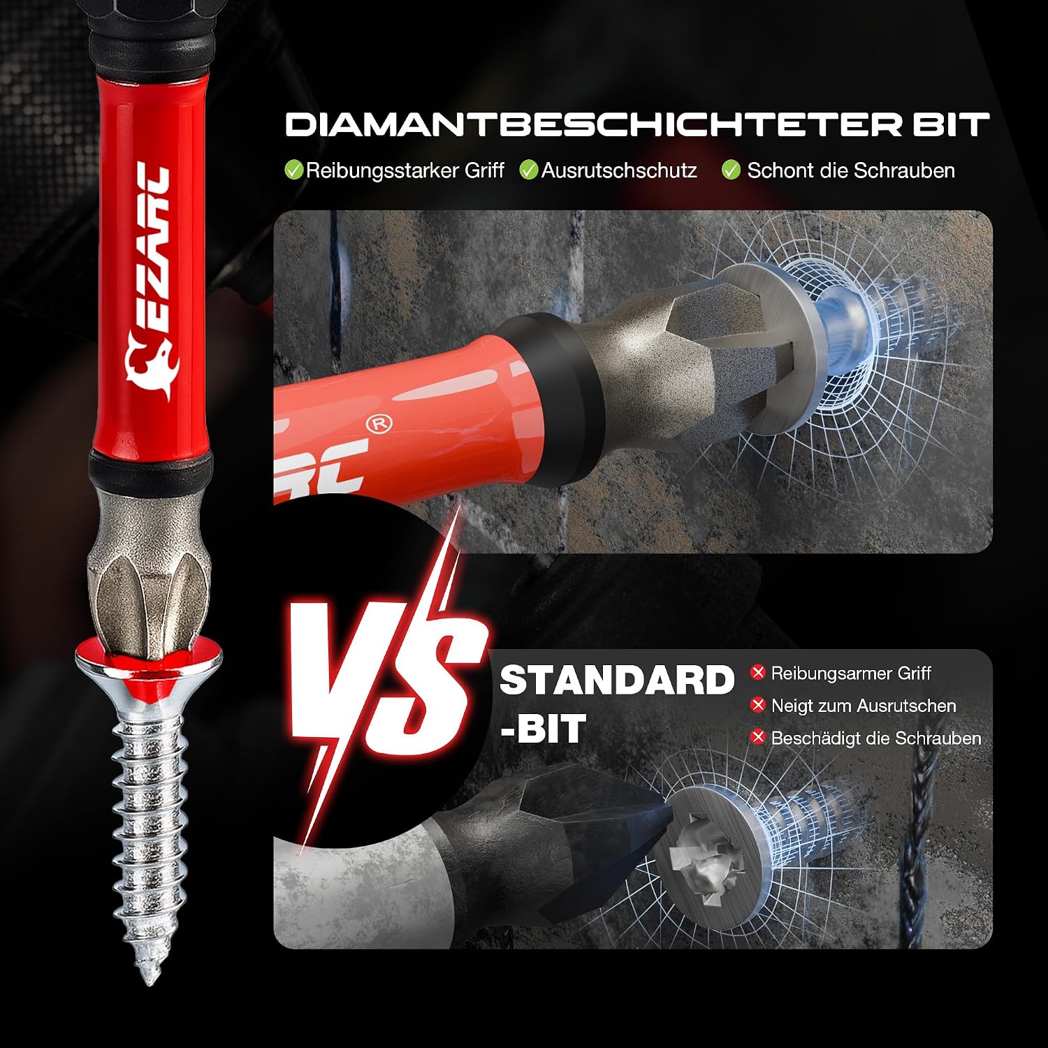 EZARC 65mm Schraubendreher Bit Set, Diamantbeschichtet bitsatz,10tlg 5 EZARC 65mm Schraubendreher Bit Set, Diamantbeschichtet bitsatz,10tlg – Bild 5