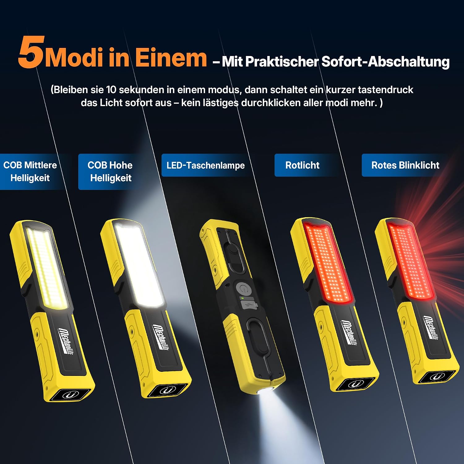 3000 Lumen LED Werkstattlampe 5 Leuchtmodi Inspektionslampe Gelb 3 3000 Lumen LED Werkstattlampe 5 Leuchtmodi Inspektionslampe Gelb – Bild 3