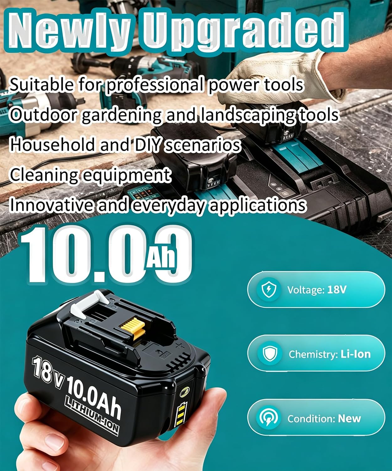 4X 18V 10Ah Ersatzakku für makita akku + Dual Port 6A Ladegerät BL1860B BL1850B BL1840 BL1830 BL1835 BL1845 194205-L1845 BL1890 BL1415 BL1430 BL1440 BL1835 194205-3 LXT-400 with LED Werkzeugakku 4 4X 18V 10Ah Ersatzakku für makita akku + Dual Port 6A Ladegerät BL1860B BL1850B BL1840 BL1830 BL1835 BL1845 194205-L1845 BL1890 BL1415 BL1430 BL1440 BL1835 194205-3 LXT-400 with LED Werkzeugakku – Bild 4
