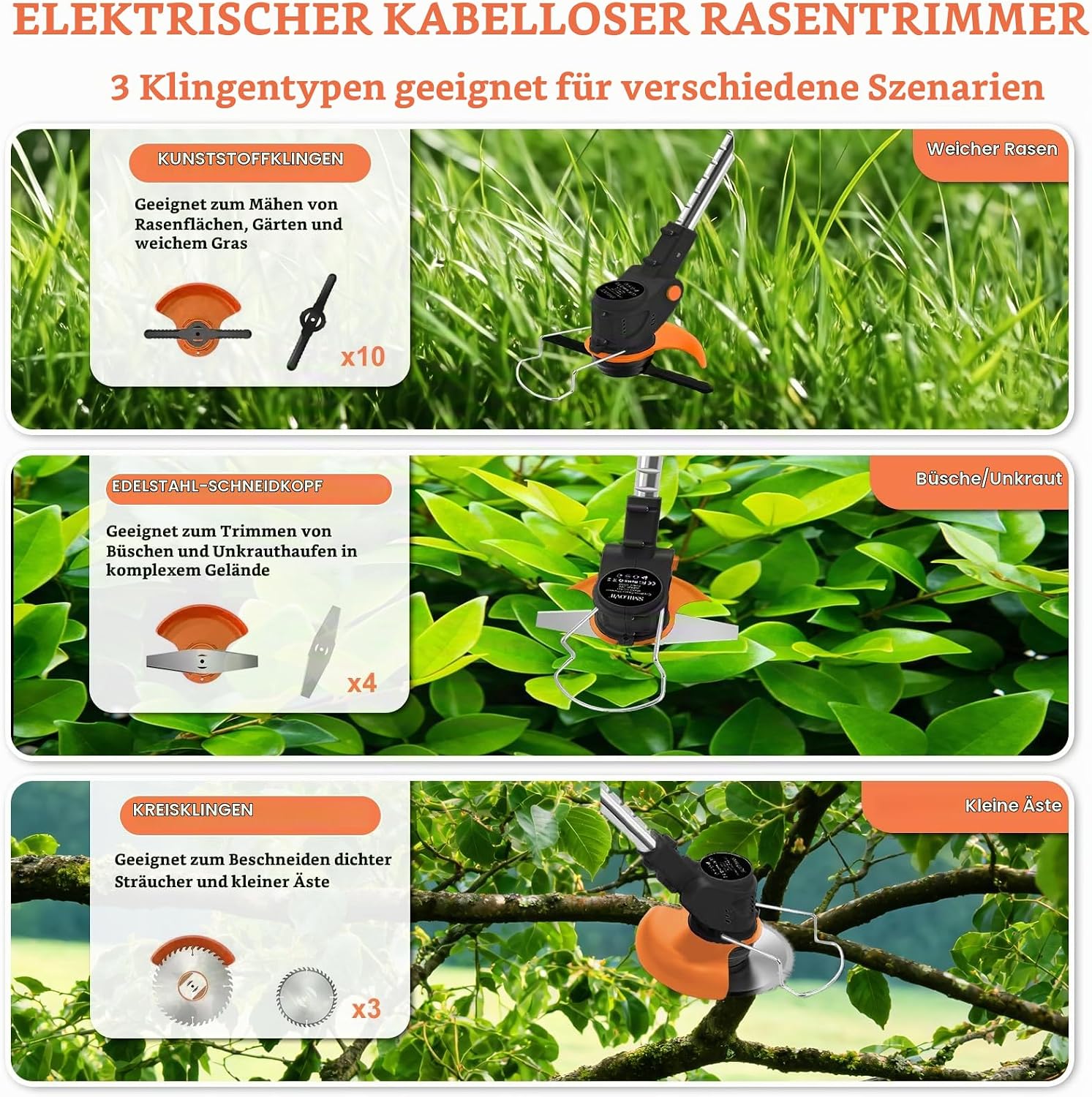 Rasentrimmer mit Akku und Messern 21V Freischneider mit 2*2.0 Ah Akkus und Ladegerät 3 in1 Elektrischer Rasenkantenschneider ohne Kabel Verstellbarer Griff Akku Trimmer für Höfe Garden Trimmen Schwarz 4 Rasentrimmer mit Akku und Messern 21V Freischneider mit 2*2.0 Ah Akkus und Ladegerät 3 in1 Elektrischer Rasenkantenschneider ohne Kabel Verstellbarer Griff Akku Trimmer für Höfe Garden Trimmen Schwarz – Bild 4