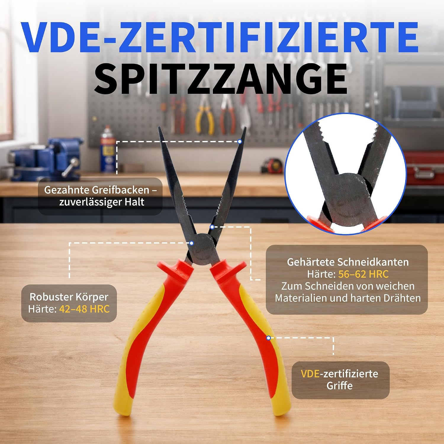 CCLIFE VDE Spitzzange 200mm, feine Spitze, 1000V, Cr-V Stahl, mit Schneide 3 CCLIFE VDE Spitzzange 200mm, feine Spitze, 1000V, Cr-V Stahl, mit Schneide – Bild 3