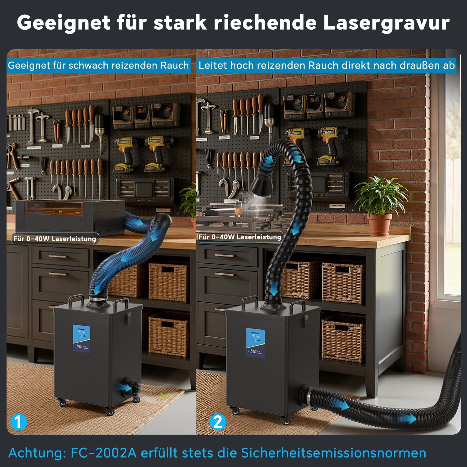 FumeClear FC-2002A Rauchabsaugung für 10-40W Lasergraviermaschinen Für A10, S2, L2, K1, A1, S1 u.a. – Starke Saugleistung 260-330 m³/h Lötrauchabsaugung, Geräuscharm mit 12 Filtern 4 FumeClear FC-2002A Rauchabsaugung für 10-40W Lasergraviermaschinen Für A10, S2, L2, K1, A1, S1 u.a. – Starke Saugleistung 260-330 m³/h Lötrauchabsaugung, Geräuscharm mit 12 Filtern – Bild 4