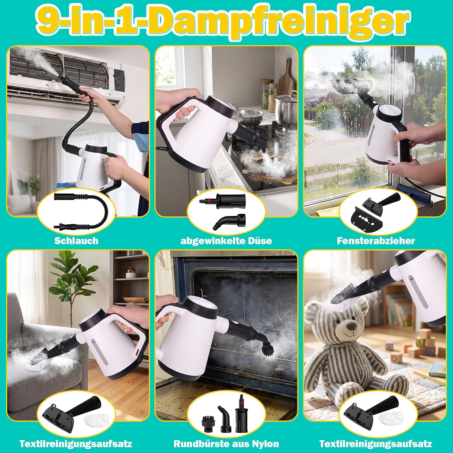 Fippesax Handdampfreiniger 1200W, 15s Schnellheizung, 400ml Tank, 9-teiliges Zubehör, chemikalienfrei 5 Fippesax Handdampfreiniger 1200W, 15s Schnellheizung, 400ml Tank, 9-teiliges Zubehör, chemikalienfrei – Bild 5