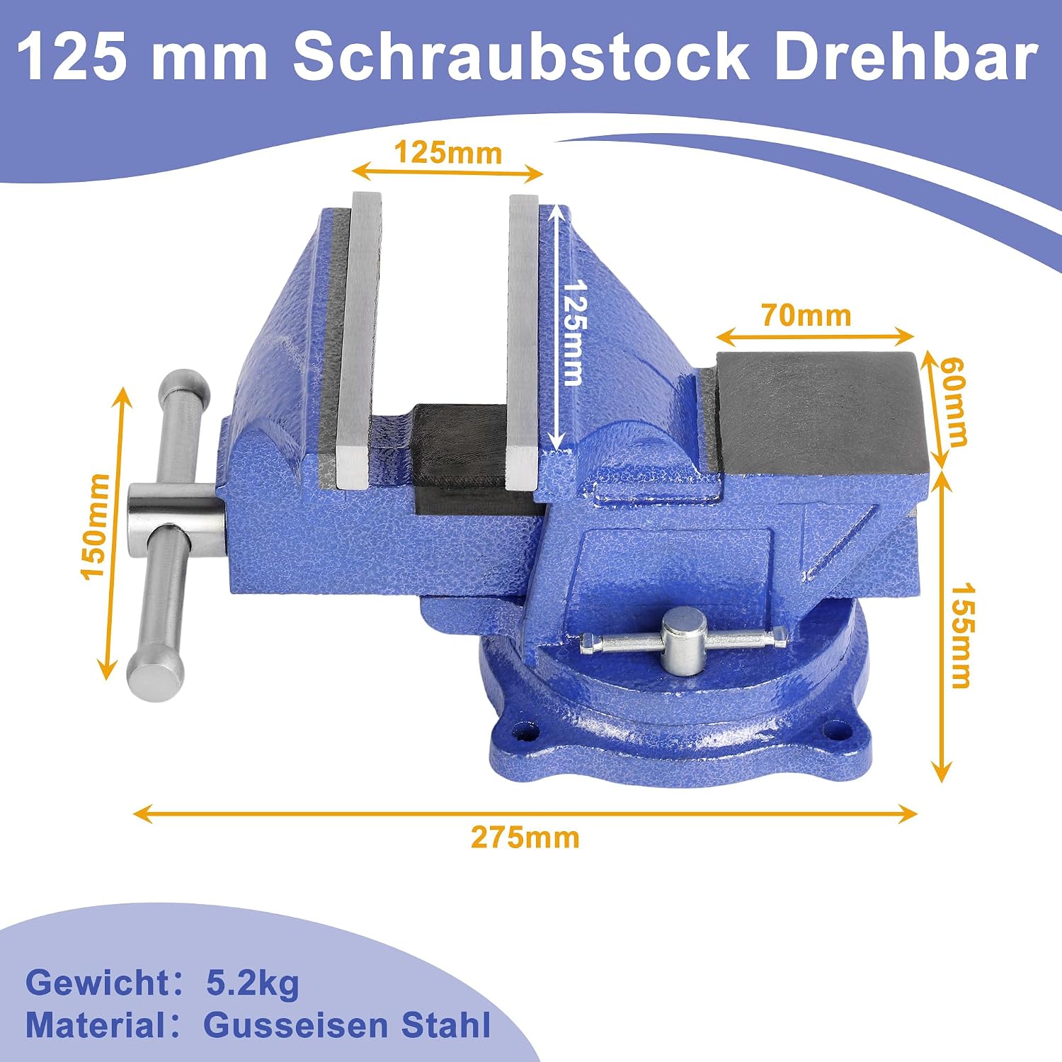 Nisorpa Schraubstock Drehbar 125mm Backenbreite Tischschraubstock mit Amboss 360° Drehbar Gusseisen Handschraubstöcke Parallelschraubstock für Werkbank 2 Nisorpa Schraubstock Drehbar 125mm Backenbreite Tischschraubstock mit Amboss 360° Drehbar Gusseisen Handschraubstöcke Parallelschraubstock für Werkbank – Bild 2