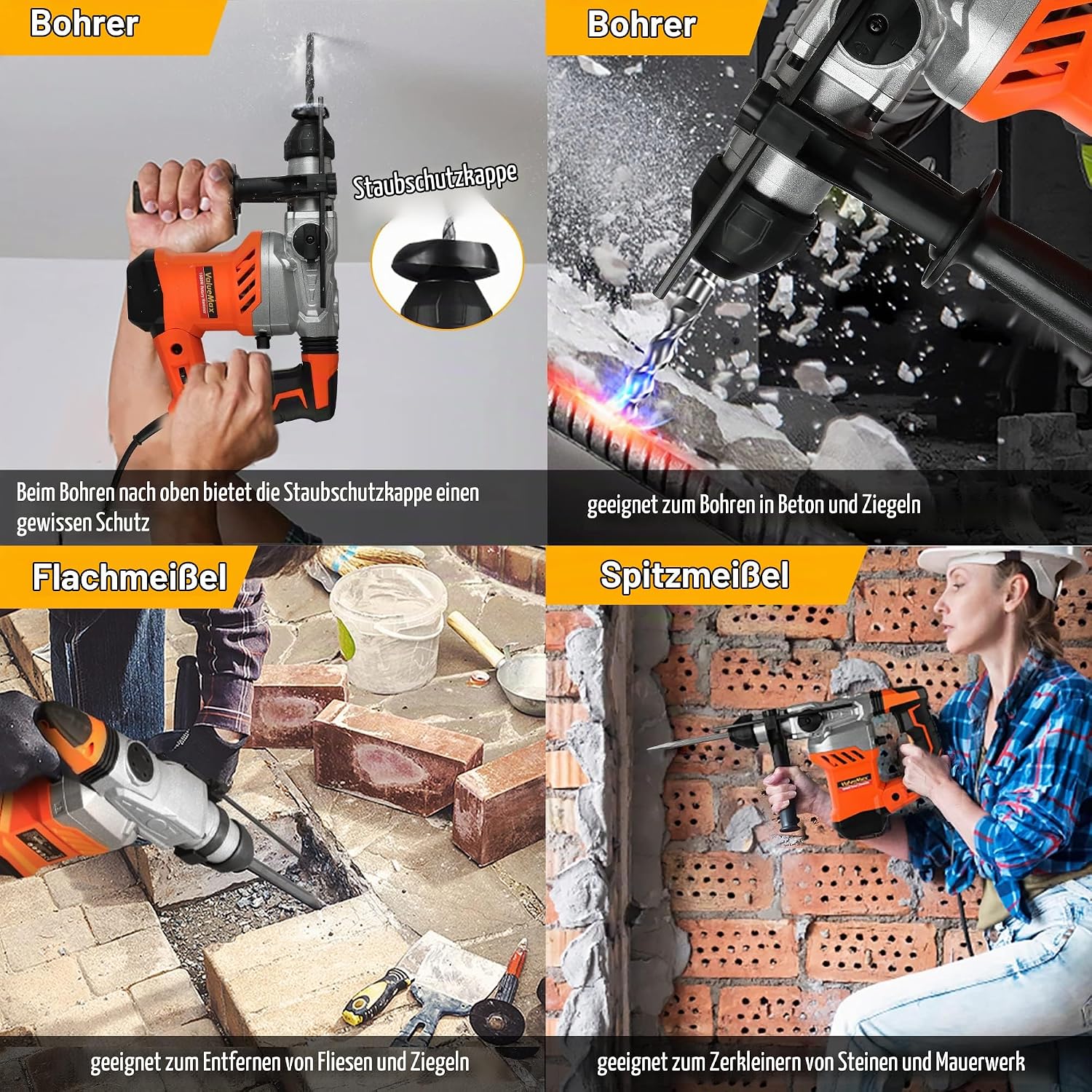 ValueMax Bohrhammer SDS-Plus 1600W, 6 Joule Abbruchhammer, Im Beton 32mm 4 ValueMax Bohrhammer SDS-Plus 1600W, 6 Joule Abbruchhammer, Im Beton 32mm – Bild 4