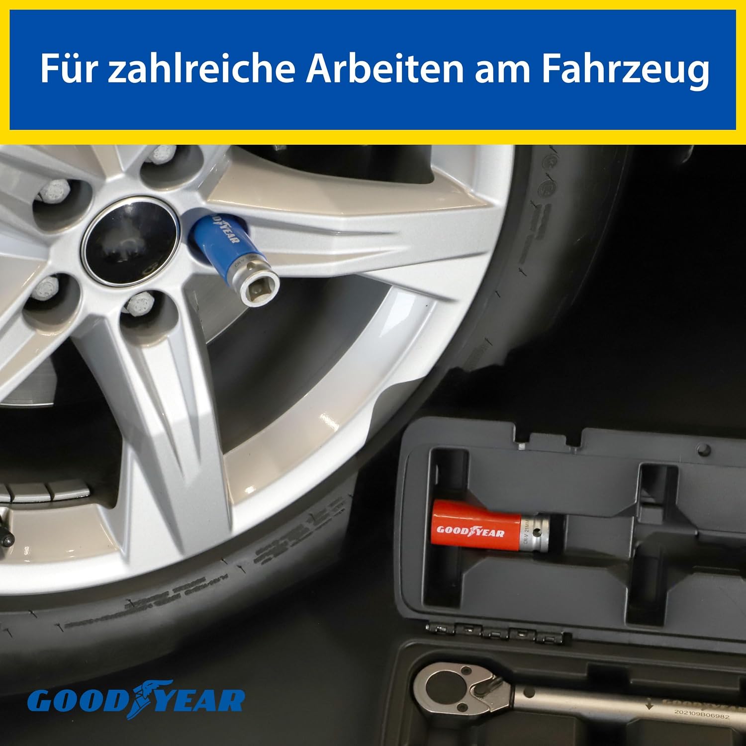 Goodyear Radwechselset, 11-teilig, Drehmomentschlüssel + 3-TLG. Steckschlüsselsatz + Verlängerung + div. Zubehör, Box 4 Goodyear Radwechselset, 11-teilig, Drehmomentschlüssel + 3-TLG. Steckschlüsselsatz + Verlängerung + div. Zubehör, Box – Bild 4