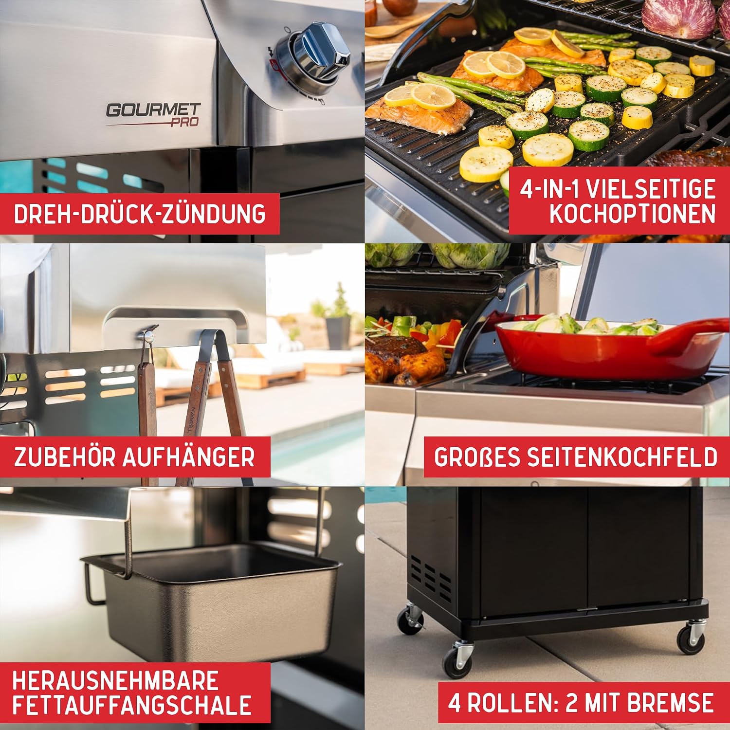 Nexgrill Gourmet Pro 4-Brenner Gasgrill mit Seitenkochfeld & Plancha (Griddle-Max System) – Edelstahl Gasgrill mit porzellanbeschichteten Gusseisenrosten, Ideal für Garten, Balkon & BBQ-Events 4 Nexgrill Gourmet Pro 4-Brenner Gasgrill mit Seitenkochfeld & Plancha (Griddle-Max System) – Edelstahl Gasgrill mit porzellanbeschichteten Gusseisenrosten, Ideal für Garten, Balkon & BBQ-Events – Bild 4
