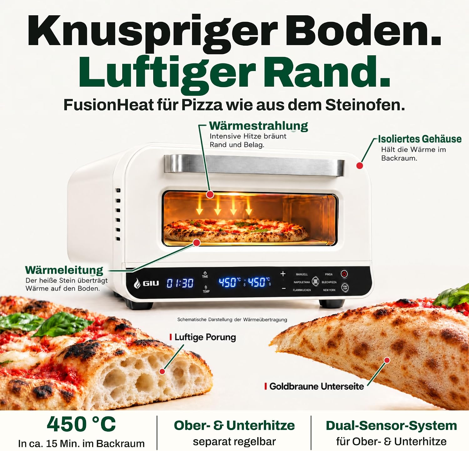 GIU Elektrischer Pizzaofen - Starker Elektro-Ofen für neapolitanische Pizza | Backofen, Pizzaofen, elektrisch, Electric Oven | Über 450 Grad FusionHeat-Tech | Genieße Steinofen-Geschmack Zuhause 4 GIU Elektrischer Pizzaofen - Starker Elektro-Ofen für neapolitanische Pizza | Backofen, Pizzaofen, elektrisch, Electric Oven | Über 450 Grad FusionHeat-Tech | Genieße Steinofen-Geschmack Zuhause – Bild 4