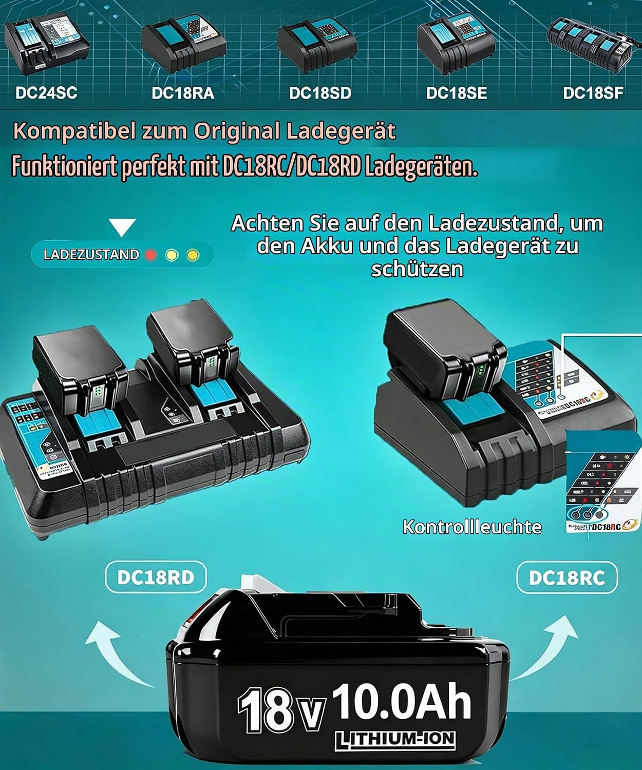 2X 18V 10.0Ah/10000mAh Ersatzakku für makita akku 4 2X 18V 10.0Ah/10000mAh Ersatzakku für makita akku – Bild 4