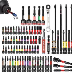 GEINXURN 82tlg. PH/PZ/Torx/Hex Schrauber Bit Set 25mm 50mm 75mm 150mm, 1/4” Sechskantschaft S2 Legierter Stahl Bitsatz mit Magnetische Bit-Halter, Steckschlüssel, Mini Ratsche, Stecknuss-Adapter