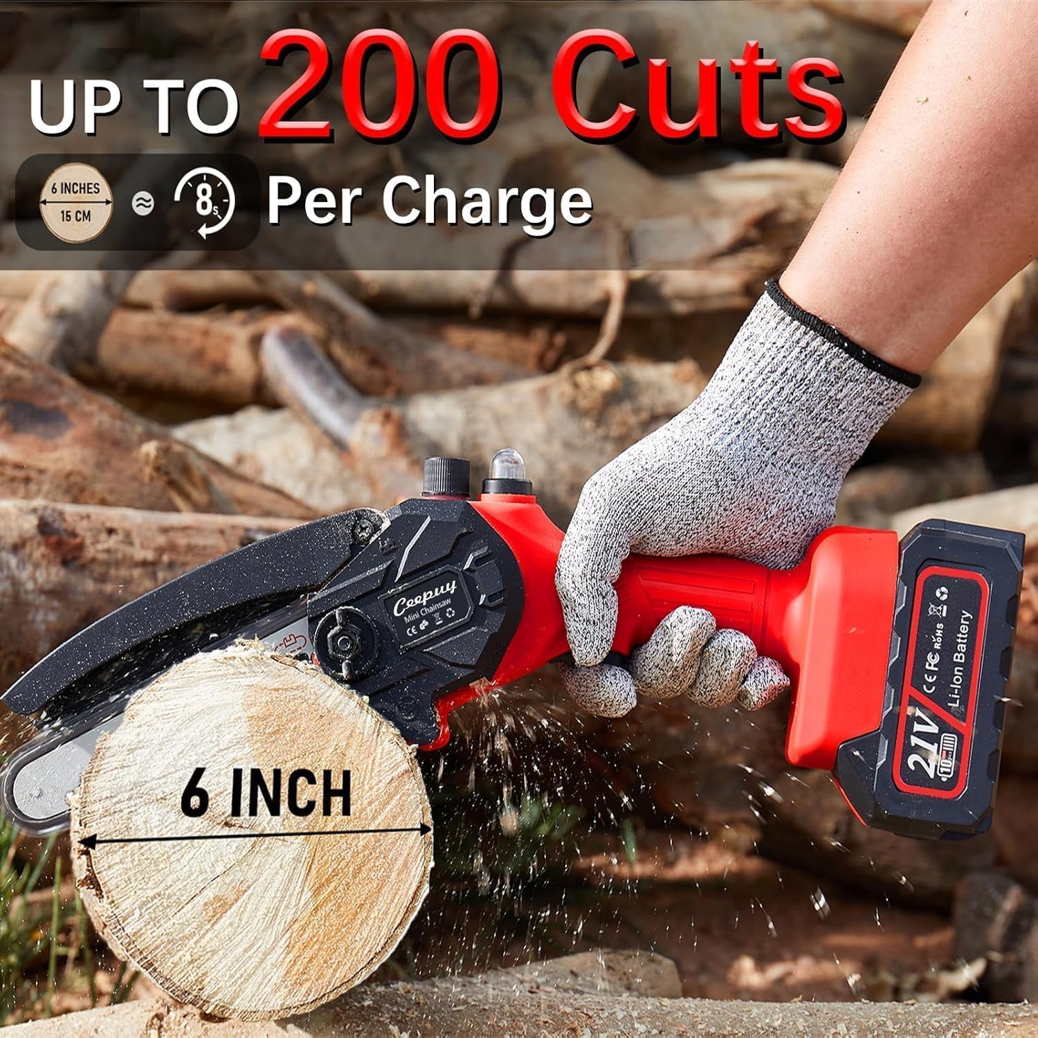 Mini Kettensäge 6 Zoll mit Akku 2 x 4000 mAh, Akku Kettensäge mit Automatischer Öler, Handkettensäge Akku für Gartenscheren Astschere Holzschneidenz 5 Mini Kettensäge 6 Zoll mit Akku 2 x 4000 mAh, Akku Kettensäge mit Automatischer Öler, Handkettensäge Akku für Gartenscheren Astschere Holzschneidenz – Bild 5