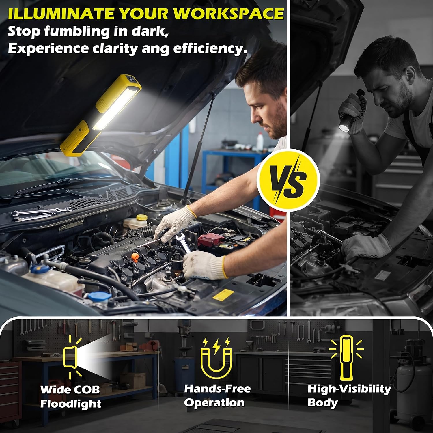 6000mAh Arbeitsleuchte LED,5 Lichtmodi,3000 Lumen Werkstattlampe mit Magnetfuß und Haken,360° Drehbare,für Auto Garage Werkstatt Camping Notfall 3 6000mAh Arbeitsleuchte LED,5 Lichtmodi,3000 Lumen Werkstattlampe mit Magnetfuß und Haken,360° Drehbare,für Auto Garage Werkstatt Camping Notfall – Bild 3