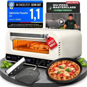 GIU Elektrischer Pizzaofen - Starker Elektro-Ofen für neapolitanische Pizza | Backofen, Pizzaofen, elektrisch, Electric Oven | Über 450 Grad FusionHeat-Tech | Genieße Steinofen-Geschmack Zuhause