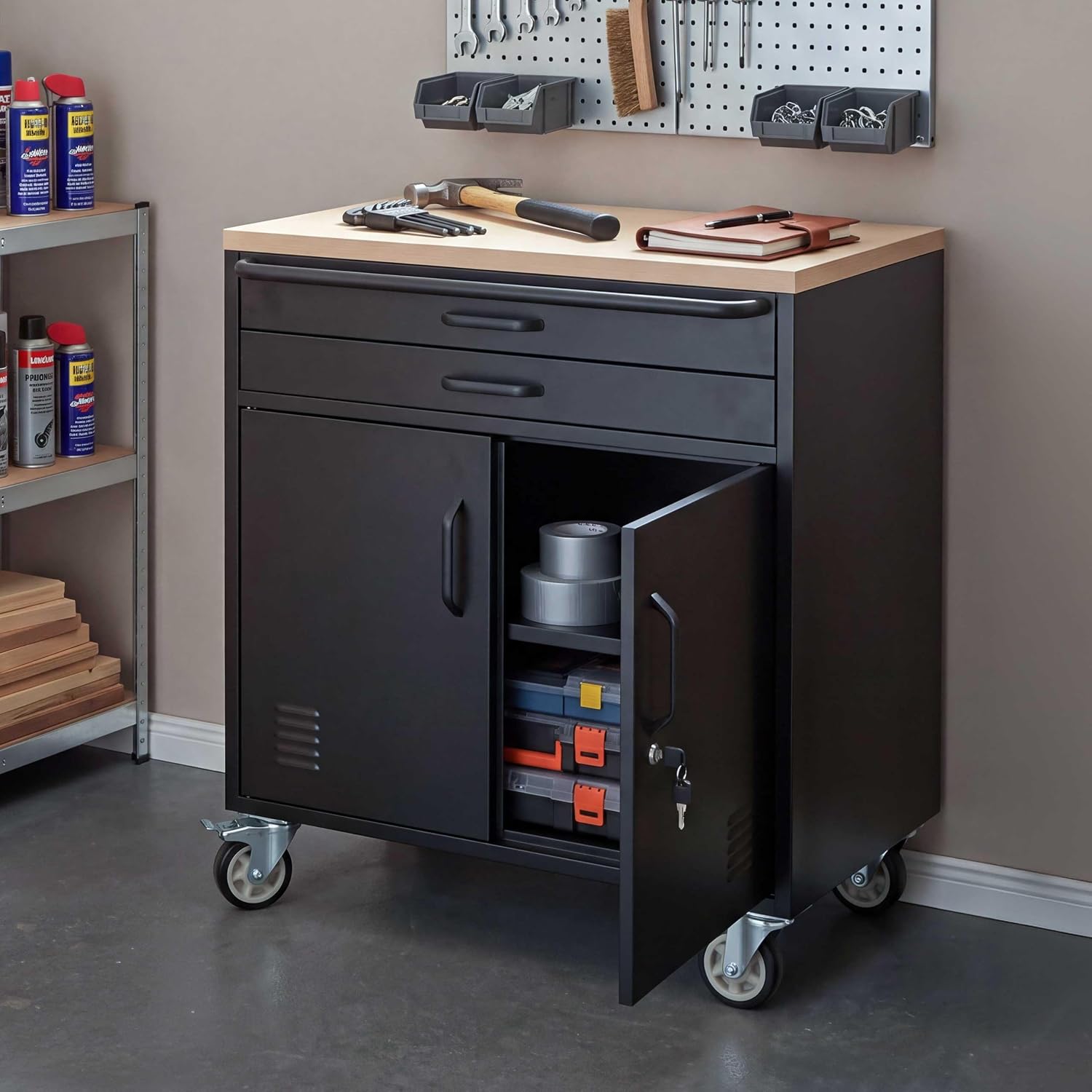 Mendler Werkstattwagen HWC-R18, Staufächer Stahl 85x75x53cm - schwarz 1 Mendler Werkstattwagen HWC-R18, Staufächer Stahl 85x75x53cm - schwarz